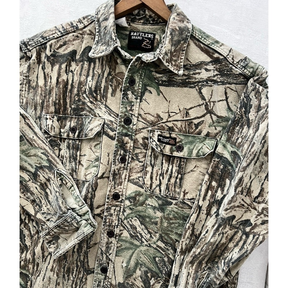 Vintage Rattlers Brand Shirt Mens Medium Camo 100%‎ Cotton Hunting Made USA 90s